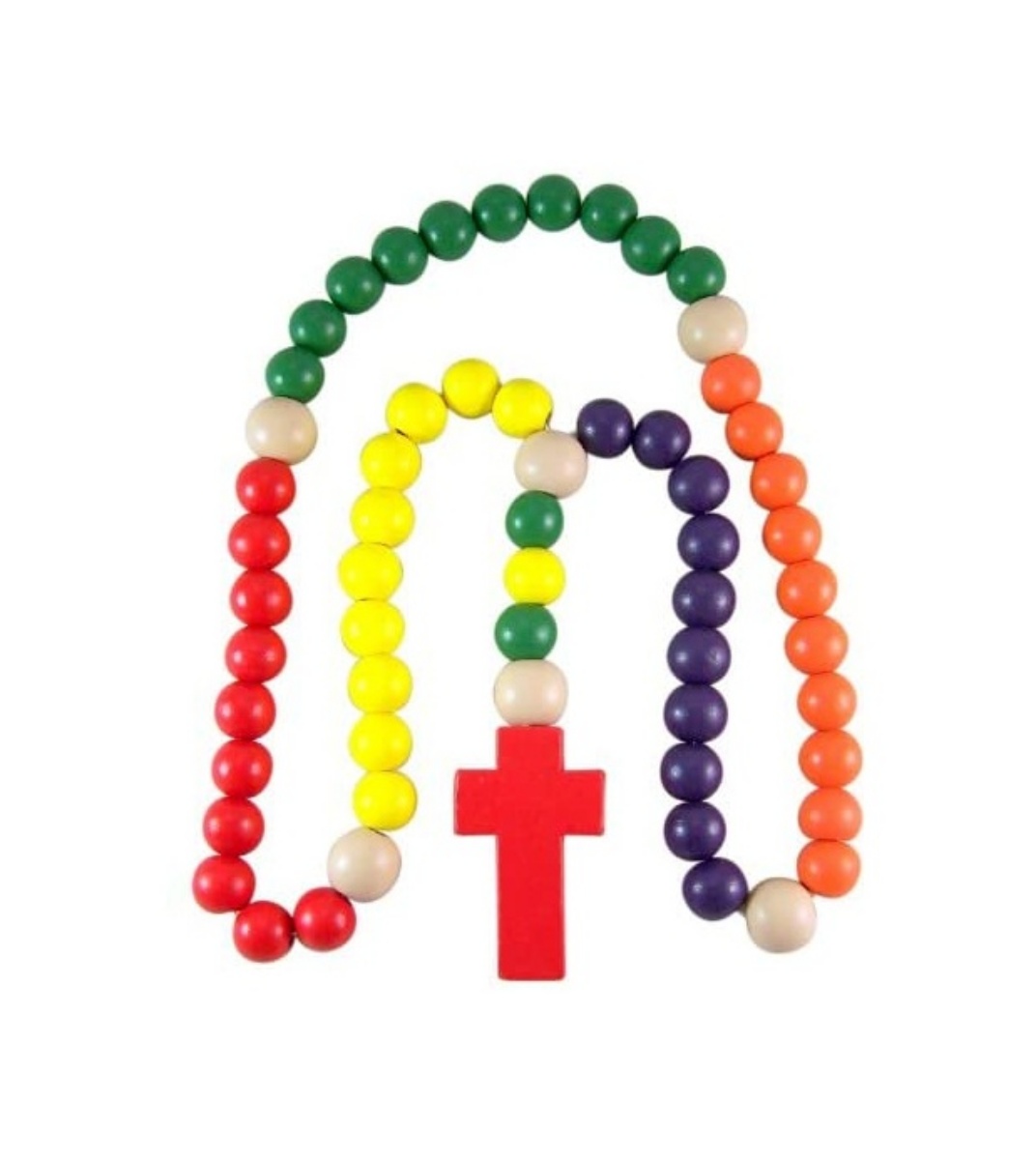 Multi Color Large Wooden Prayer Bead 18 Inch Kiddie Rosary with Red
