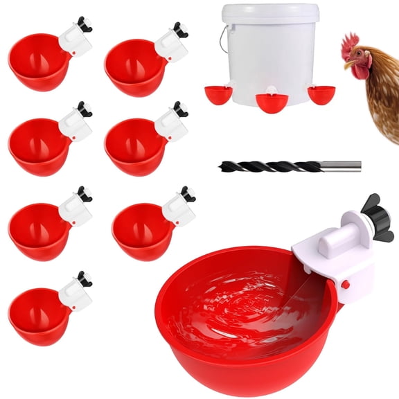 8 Pcs Chicken Waterer, Plastic Chicken Water Feeder with Threaded Drill, Red