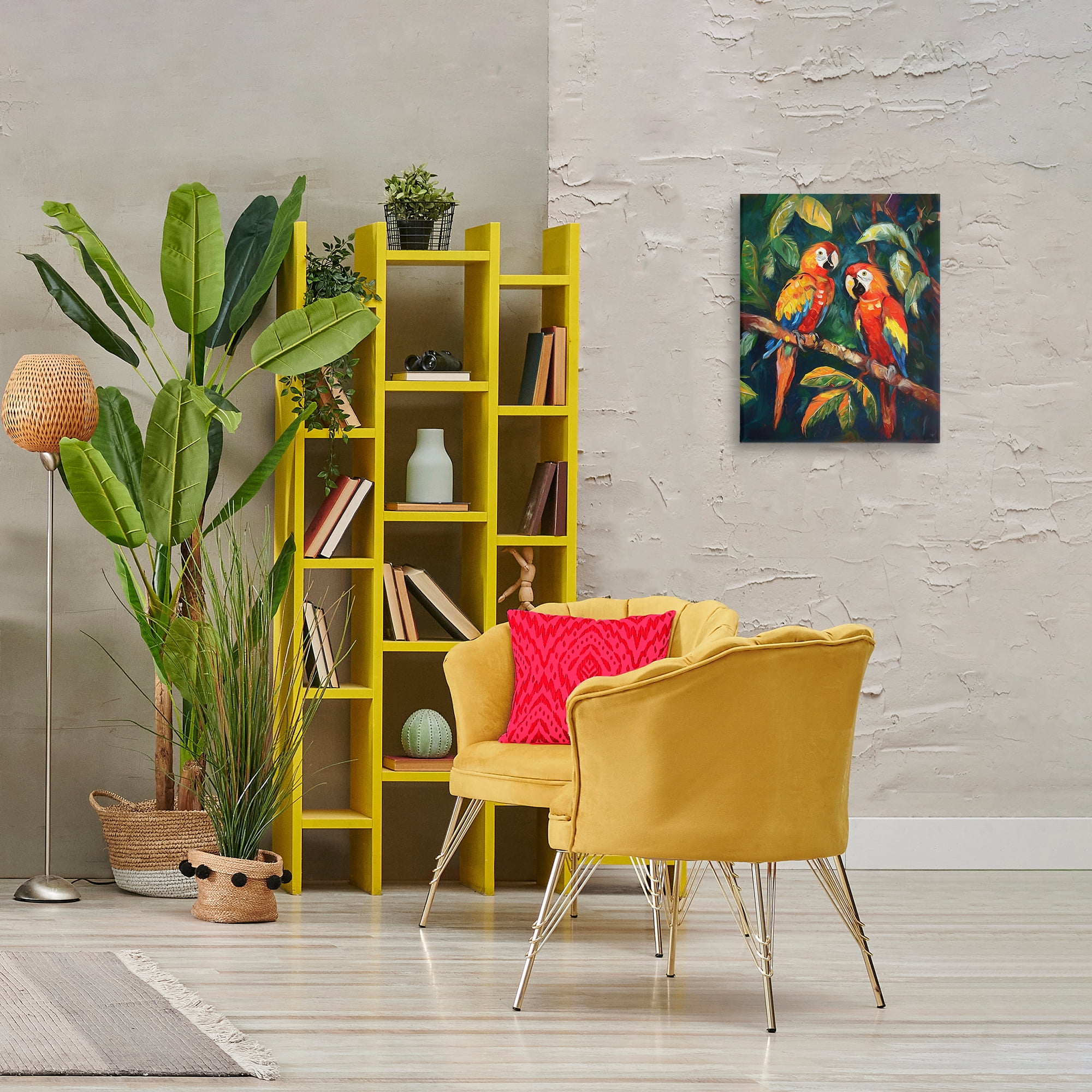 Stupell Industries Parrot Pair on Branch Animals & Insects Painting Gallery Wrapped Canvas Art Print Wall Art, 16 x 20