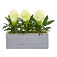 thumbnail image 1 of Nearly Natural 8590-WH Bromeliad Artificial Plant in Stone Planter - White, 1 of 1