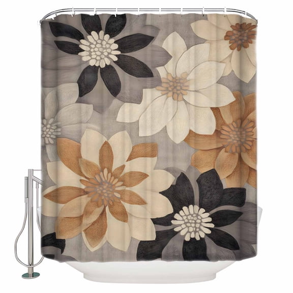 Burnt Orange Grey Bathroom Shower Curtains with 12 Hooks Polyester Waterproof Shower Curtain for Stalls and Bathtubs Retro Spring Floral Botanical Decorative Bathroom Privacy Curtain 72x84 Inches