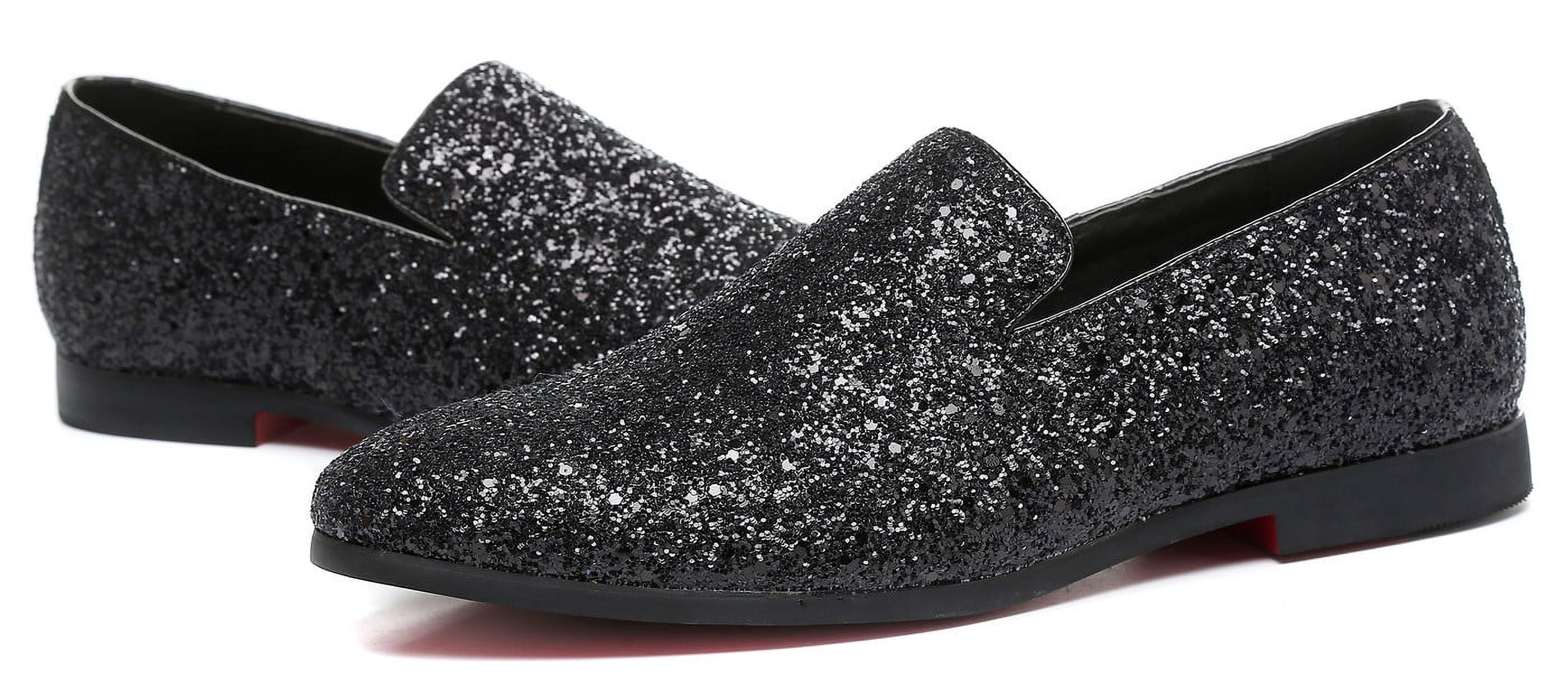 Santimon Mens Metallic Paillette Loafers Slip-on Glitter  display picture 3