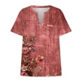 thumbnail image 4 of ALLLIST Notch Neck Tops for Women Short Sleeve Plus Size T-Shirts Floral Trendy Red Shirts for Women, 4 of 5