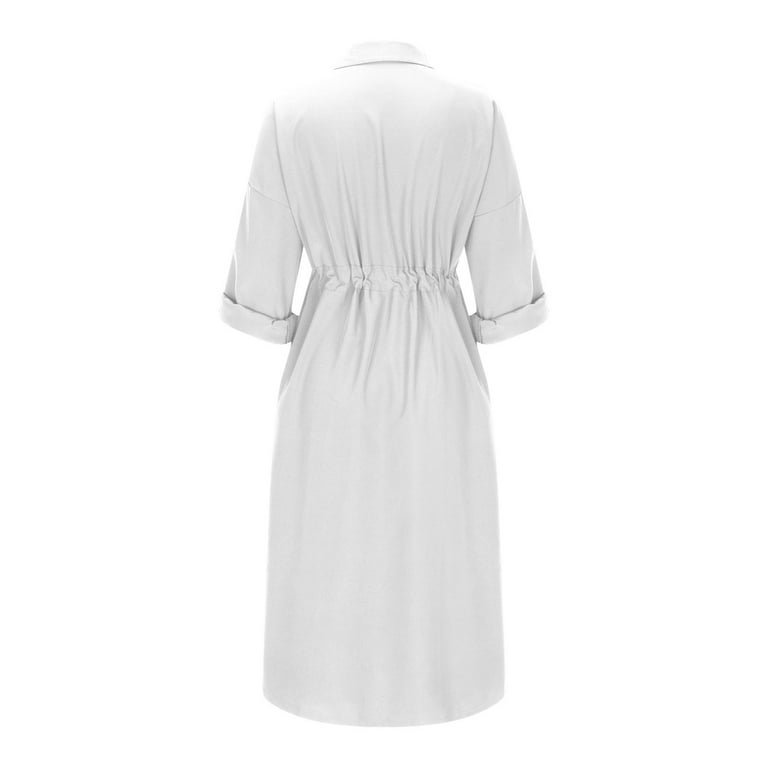 Blmnix Women Dresses Button Down Polo Plus Size Under Dresses Collared Long Sleeve White Winter Dress,XS, Women's