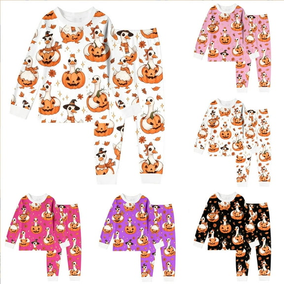 Gelikeya Kids Boys Girls Halloween Pajamas Sets - Cute Cartoon Pumpkin Outfits Soft Comfy Long Sleeve Pjs Sleepwear (Black, 2-3 Years)