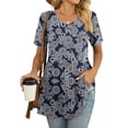 thumbnail image 2 of JuneFish Women's Summer Short Sleeve Tunic Tops Pleated Casual V-Neck Blouse, 2 of 5
