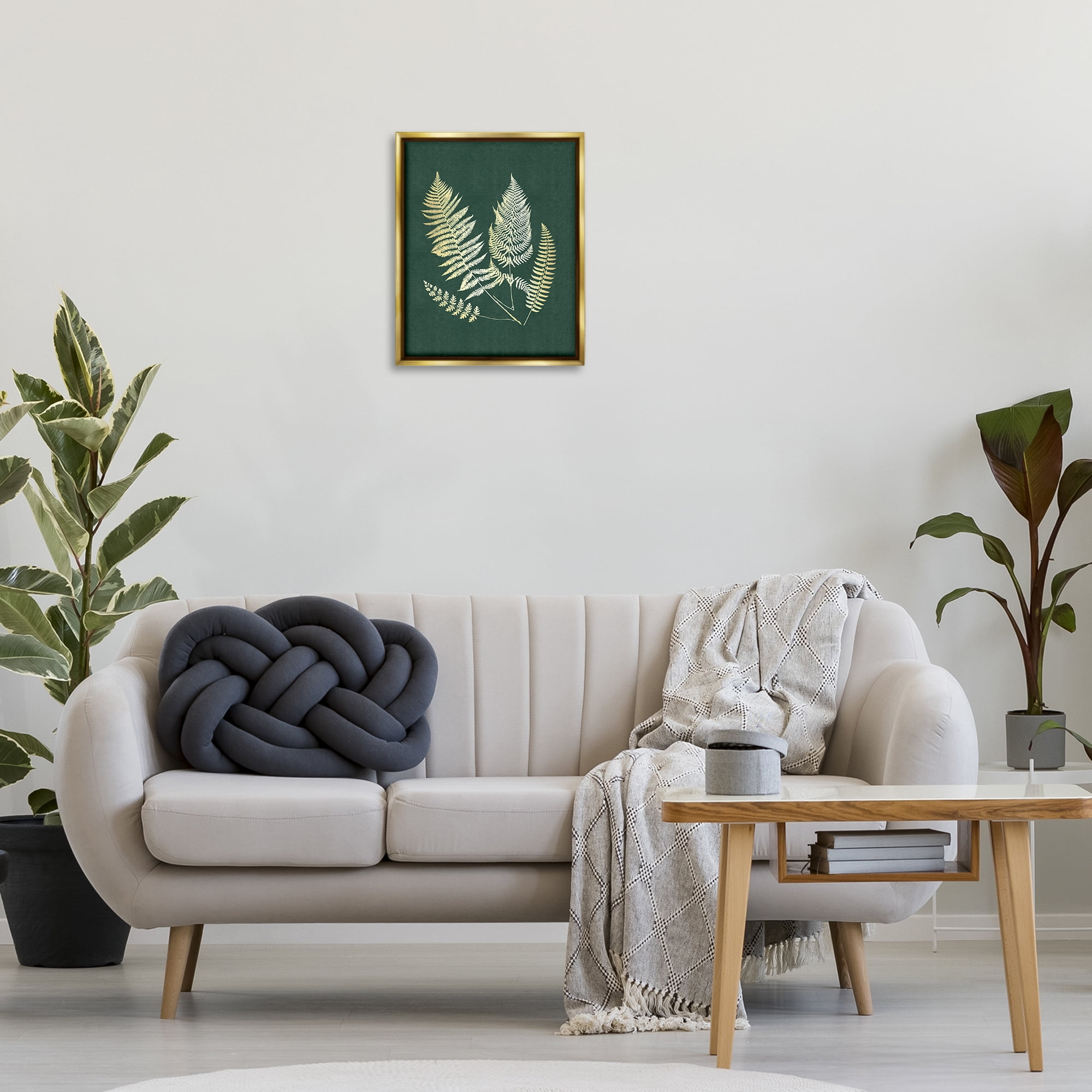 Stupell Industries Gilded Fern Sprigs Plants & Flowers Painting Gold Floater Framed Canvas Art Print Wall Art, 17 x 21