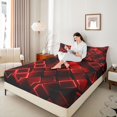 thumbnail image 3 of Castle Fairy Abstract Glowing Cube King Sheets 4pcs,Minimalism Neon Geometric Bedding,Red Black,1 Flat Sheet, 1 Fitted Sheet and 2 Pillowcases, 3 of 7