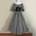 thumbnail image 3 of Gibobby Vestidos elegantes Disfraz medieval para mujer Vestido de camisa irlandesa con manga de trompeta con corsé Vestido tradicional Halloween Mujer M Disfraces de cosplay（Gris， M), 3 of 4