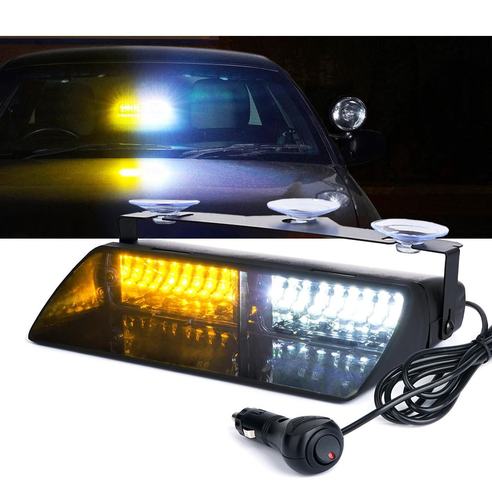 LED Warning Light Bar Amber White Warning Light Bar 80 LED Emergency Dashboard Warning Light 12V Truck Windshield Flash Light Barwith Cigar Lighter and Suction Cups 
