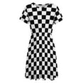 thumbnail image 4 of Black And White Plaid Dress Fashion Beach Short Sleeve Dresses Female Party Printed Sundress, 4 of 7