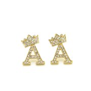 Hip Hop King Crown Tilted Initial Letter Alphabet Pierced Stud Earring