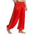 thumbnail image 2 of Alvivi Men Harem Pants Elastic Loose Trousers Hippie Boho Pants Arabian Prince Performance Costume Burgundy 3XL, 2 of 7