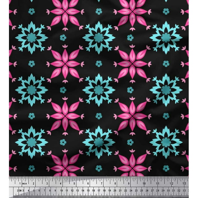 Soimoi Silk Fabric Artistic Floral Print Fabric by Yard 42 Inch Wide