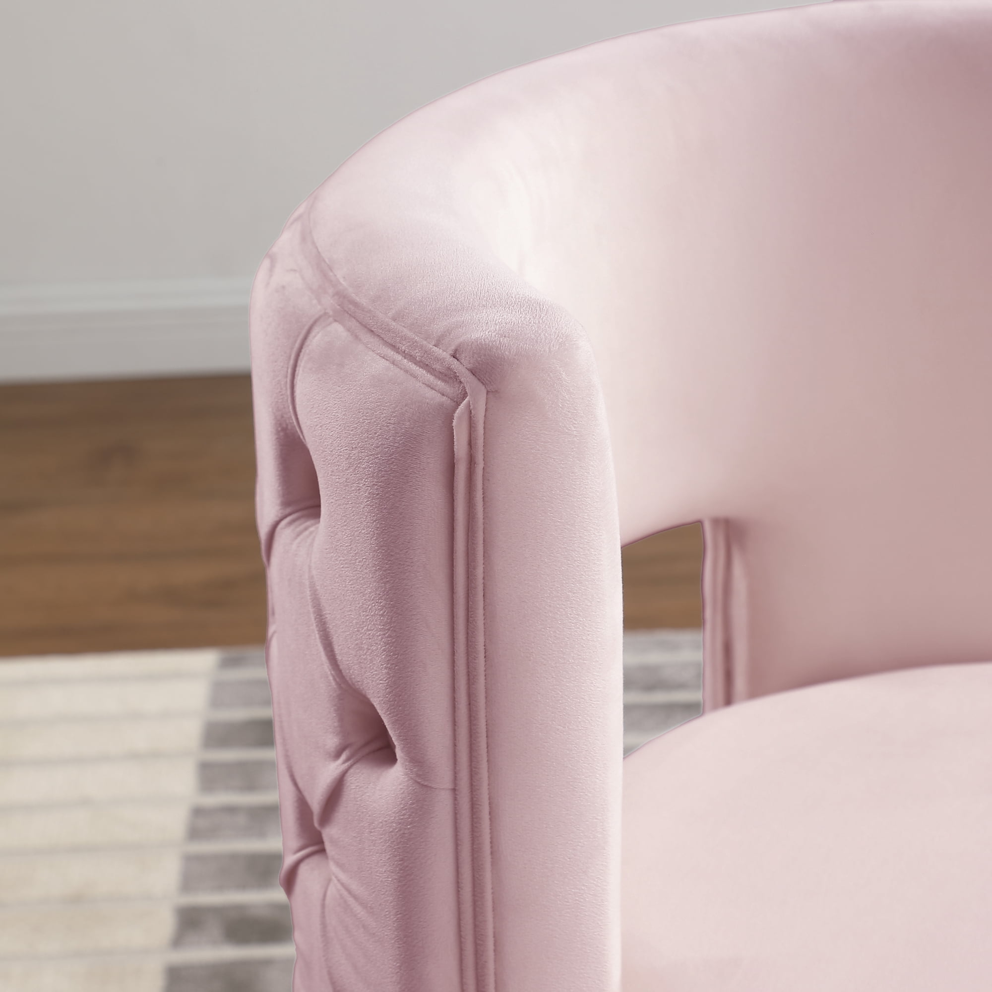 Leumius 360° Swivel Accent Chair with Storage,Velvet Curved Chair with Gold Metal Base for Living Room,Nursery,Bedroom-Pink