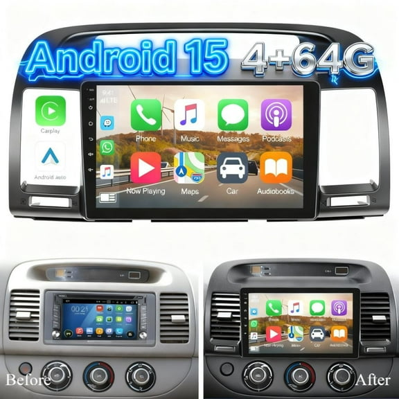 Molaner 4 64G Android 15 Double Din Car Stereo for Toyota Camry 2000-2006, 9 inch Touchscreen Fit for Carplay Android Auto GPS/BT/FM/SWC