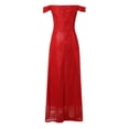 thumbnail image 4 of YMNXA Womens Prom Dress Short Sleeve Sequin Solid Color High Split Floor Length Elegant Low Cut Dresses For Wedding Red M, 4 of 7