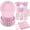 Pink, variant on 175 Pcs Paper Plates and Napkins Party Supplies, 25 Guests Disposable Party Decorations, Paper Plates Napkins Cups for Baby Shower Birthday Wedding