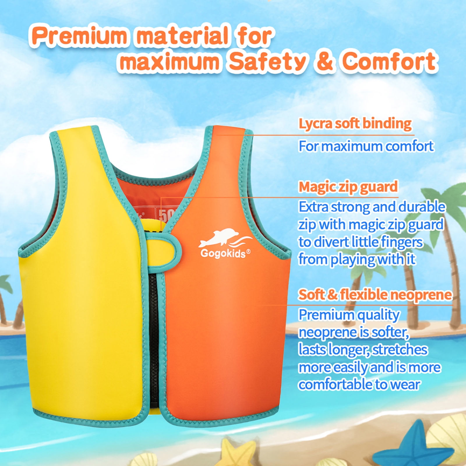 Gogokids Kids Swim Vest Life Jacket-Toddler Flotation Buoyancy Trainer Vests Swimming Aid Jacket for Boys/Girls Age 2-8 Years