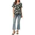 thumbnail image 3 of INSPIRE CHIC Women's Tops Floral V Neck Short Sleeves Round Hem Ruffle Peplum Blouse XL Black-White, 3 of 7