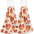 thumbnail image 2 of SKYSONIC 2 Pcs Hanging Hand Towels, Soft Absorbent Retro Valentine Orange Hearts Towel for Kitchen Bathroom, 12"x17", 2 of 7