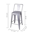 thumbnail image 3 of Leejay Silver 24 inch High Back Counter Height Metal Barstool,Set of 2, 3 of 6