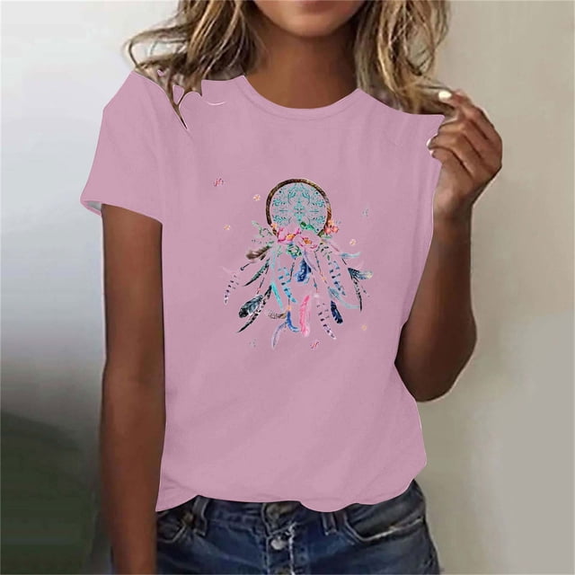 Blouses pour Femmes, Mode Décontractée Imprimée Col Rond Manches Courtes T-shirt Haut Col Rond Manches Courtes