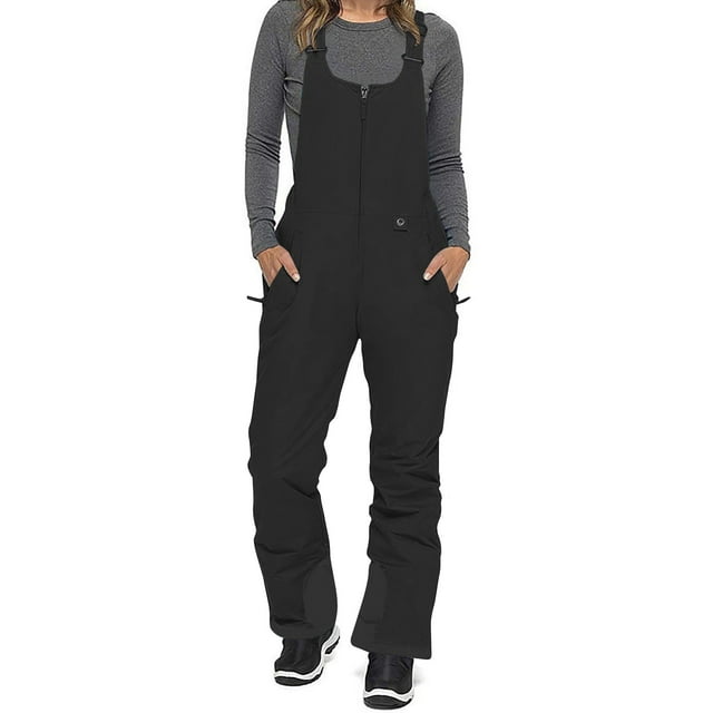 Penkiiy Combinaison de Ski pour Femmes, Imperméable, Chaude pour l'Hiver, Pantalon de Planche à Neige, Bretelles Réglables, Noir