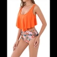 thumbnail image 2 of Traje de Baño de Bikini con Volantes para Mujer, Parte Inferior de Cintura Alta, Talla Grande, Tankini. Color Naranja L, 2 of 8