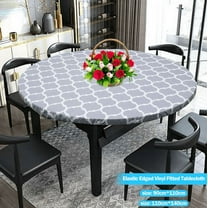 Comefolife Round Picnic Tablecloth, Waterproof Elastic Fitted Table Covers for 43" Tables, Wipeable Flannel Backed Vinyl Tablecloths for Camping, Indoor, Outdoor, Grey & White