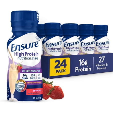 Ensure High Protein Nutrition Shake, Strawberry, 8 fl oz, 24 Count