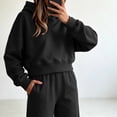 thumbnail image 6 of Tqcoqu Women's Solid 2 Piece Tracksuit,Cropped Hoodie Sweatshirt & Elastic Waist Wide Leg Sweatpants,Casual Streetwear Loungewear Outfit Set,Black Women's S-XXL, 6 of 9