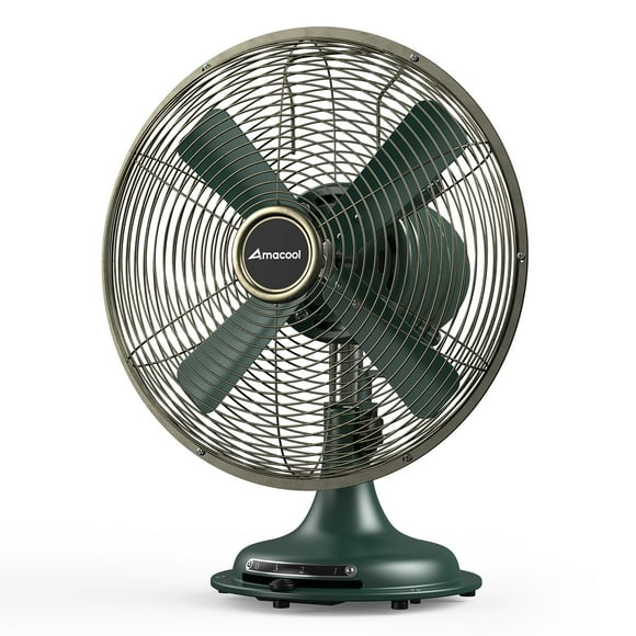 AMACOOL Oscillating Vintage Fan, All Metal 8" Retro Table Top Fan, Adjustable Head Tilt, Quiet 3 Speeds Plug-In Desk Fan for Bedroom Home Office & Kitchen