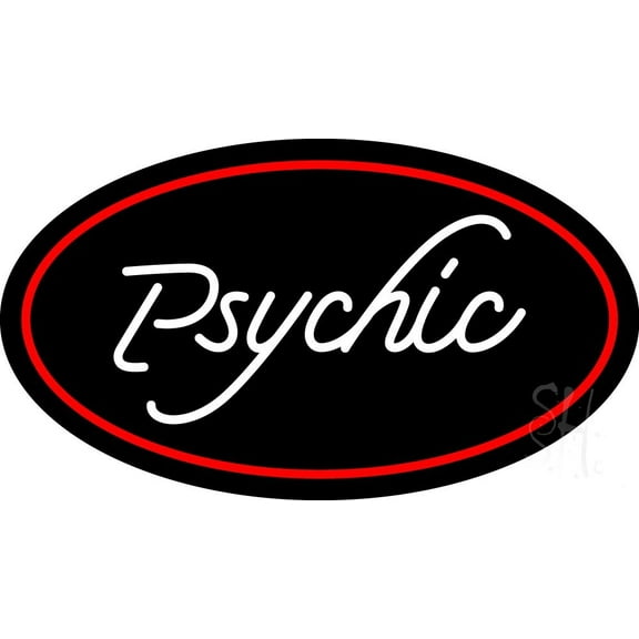 White Psychic With Red Oval LED Neon Sign 13 x 24 - inches Black Square Cut Acrylic Backing, with Dimmer - Bright and Premium built indoor LED Neon Sign for Storefront.