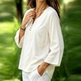 thumbnail image 6 of Bxsruta Women's V Neck Henley Shirts 3/4 Sleeve Loose Fit Casual Tunic Tops for Daily Wear, 6 of 8