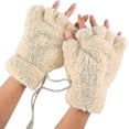thumbnail image 2 of Women Bear Plush Cat Paw Claw Glove Soft Winter Gloves Fingerless Gloves (beige)-yuhao, 2 of 2