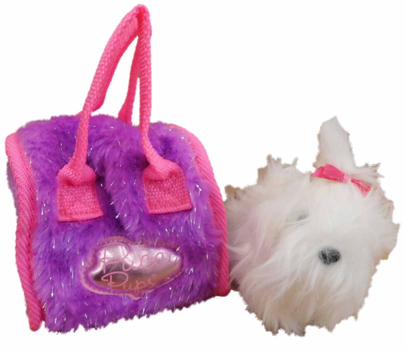 stuffed dog with carrier