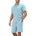 thumbnail image 4 of KKBOTIVE Mens 2pc Outfit Set Fashion Print Crewneck Short Sleeve Shirt and Shorts Adults 2pcs Summer Suits, Light Blue Size: L, 4 of 9