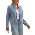 thumbnail image 4 of INSPIRE CHIC Women's Cropped Zip Up Denim Jacket Long Sleeve Motorcycle Bomber Style Coat M Light Blue, 4 of 6