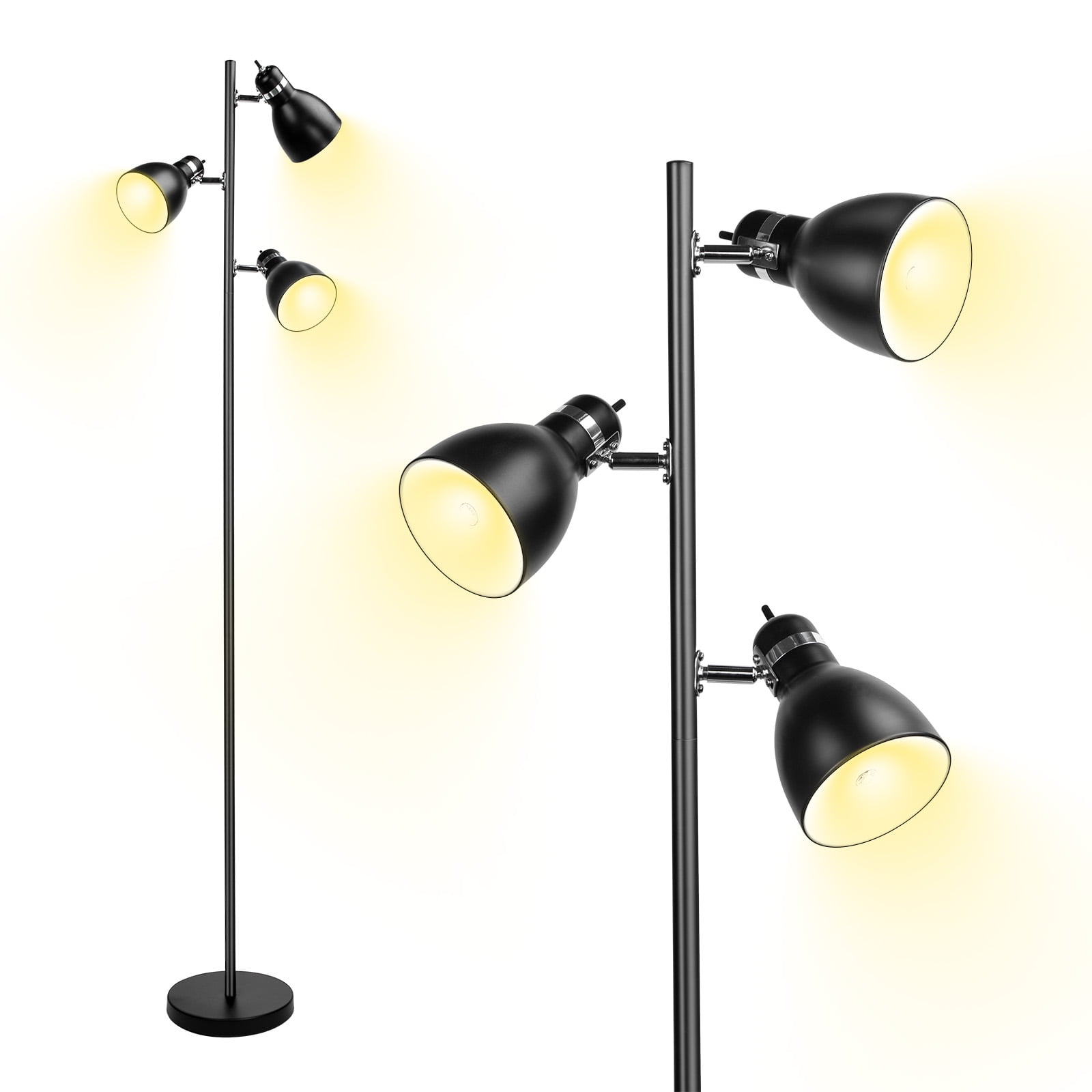 65" Black Metal Tree Floor Lamp Modern Standing Tall Pole with 3 Adjustable Rotating Lights Floor for Living Room Bedroom Offic(not include bulb)
