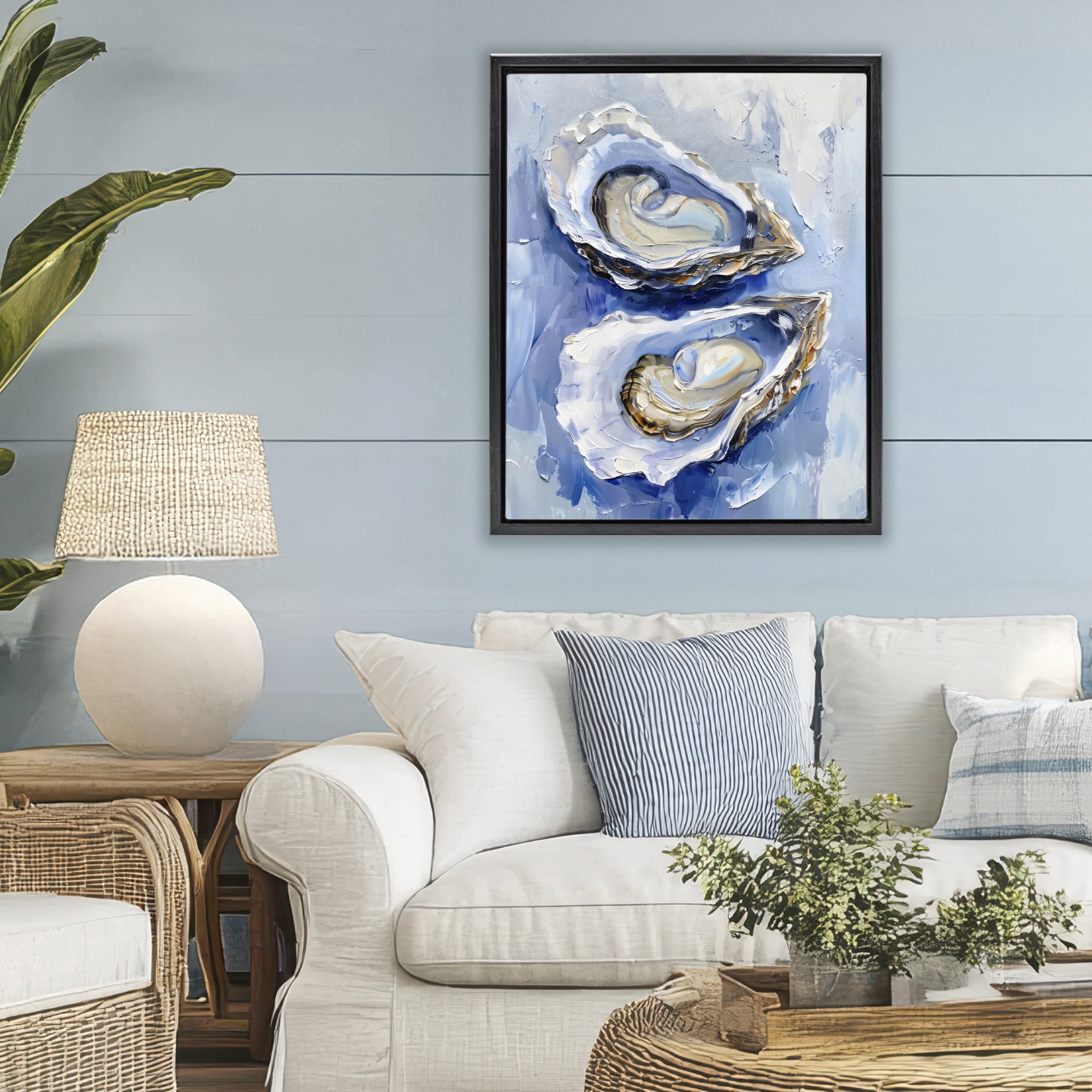 Stupell Industries Oysters On The Half Shell Black Framed Floater Canvas Wall Art, design by Creative Studio