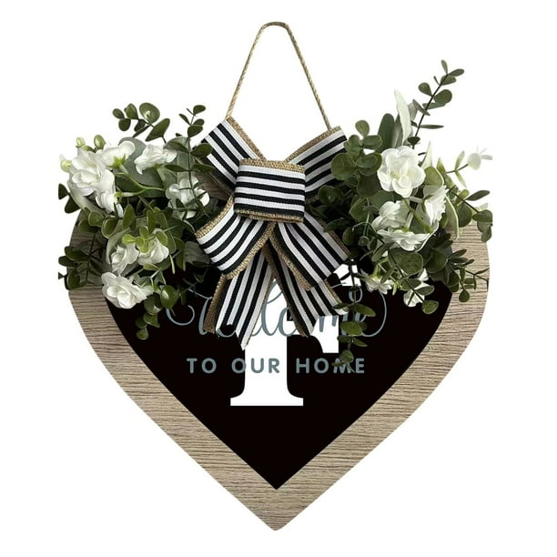 Guirnalda de 26 letras en forma de corazón con el apellido A Z para colgar en la puerta de entrada Guirnalda de primavera para colgar en la puerta de entrada