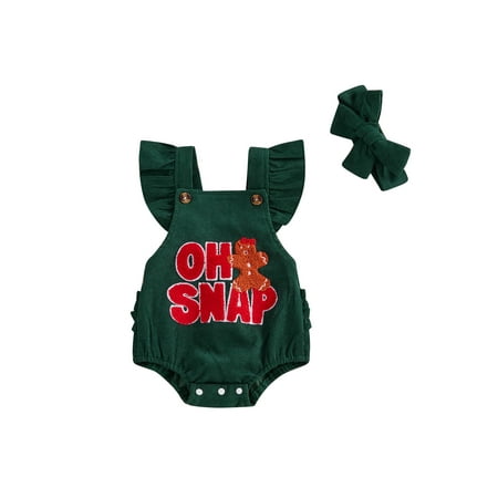 

Hirigin Baby Girl Christmas Romper Letter Embroidery Overalls and Headband