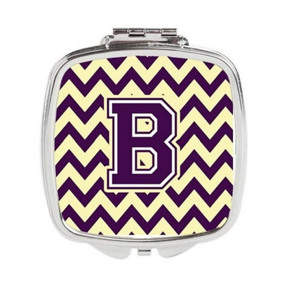 Carolines Treasures Letter B Chevron Purple & Gold Compact Mirror - Purple & Gold - 3in. H x 0.3in. W x 2.75in. L - 0.15 lbs