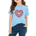 thumbnail image 4 of Cute Girls Heart Print Cotton T-Shirt | Kids Valentine's Day Short Sleeve Top | Blue Graphic Crewneck Tee,Size 7 T, 4 of 9
