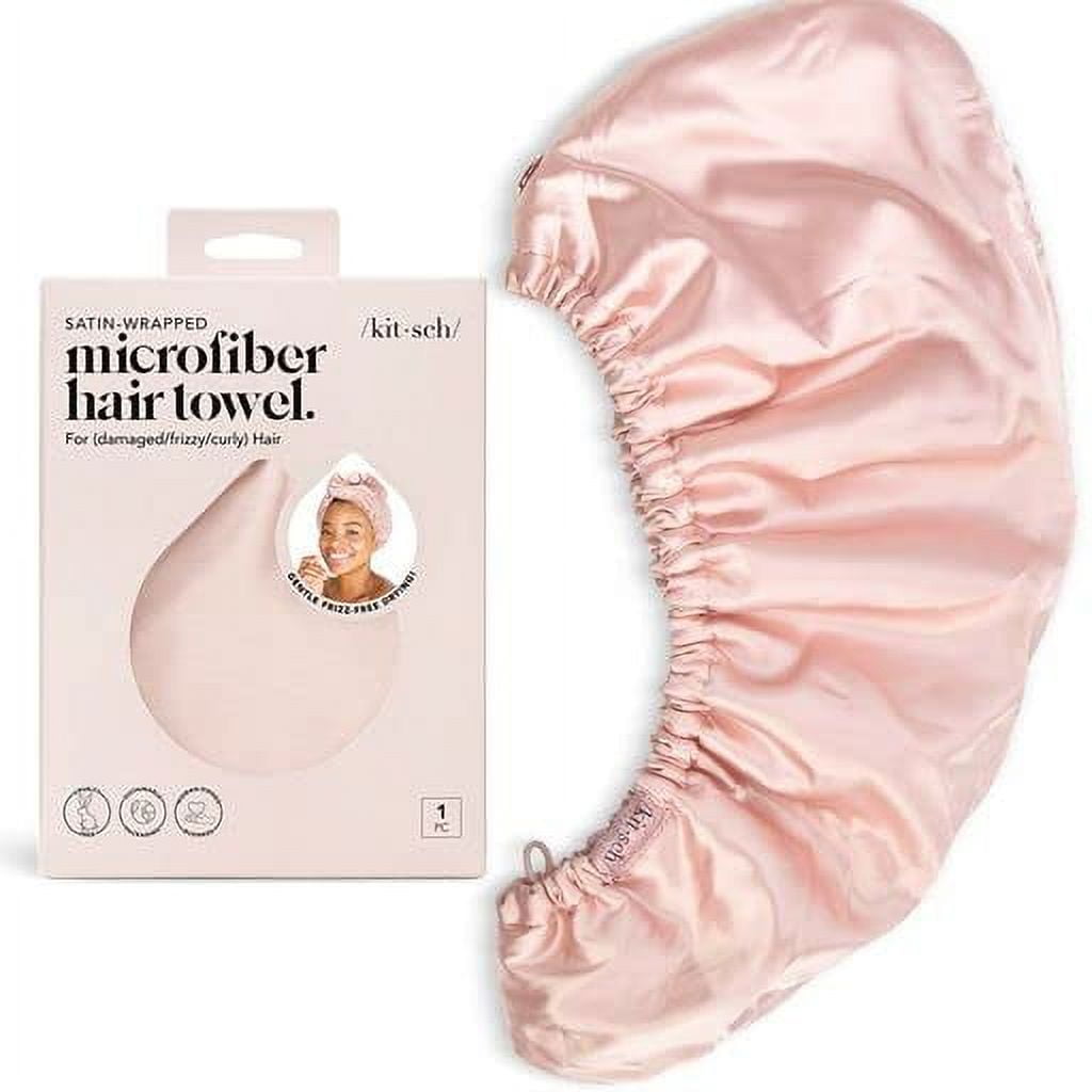 Kitsch Satin Wrapped Microfiber Hair Towel, Pink, 1 Count