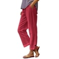 thumbnail image 2 of Nmnitkp Linen Pants Women Lightweight Capri Pants with Lace Side Summer Casual Beach Drawstring Elastic Waist Trousers Red,5XL, 2 of 6
