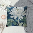 thumbnail image 2 of Creowell Throw Pillow Cover Blue Oriental with Japanese Chrysanthemums Inscription Autumn Garden of Green Asian Decorative Pillow Case Home Decor Square Pillowcase White, 2 of 5