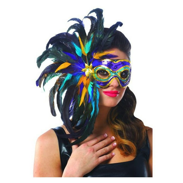 Multi Color Mardi Gras Feather Costume Mask