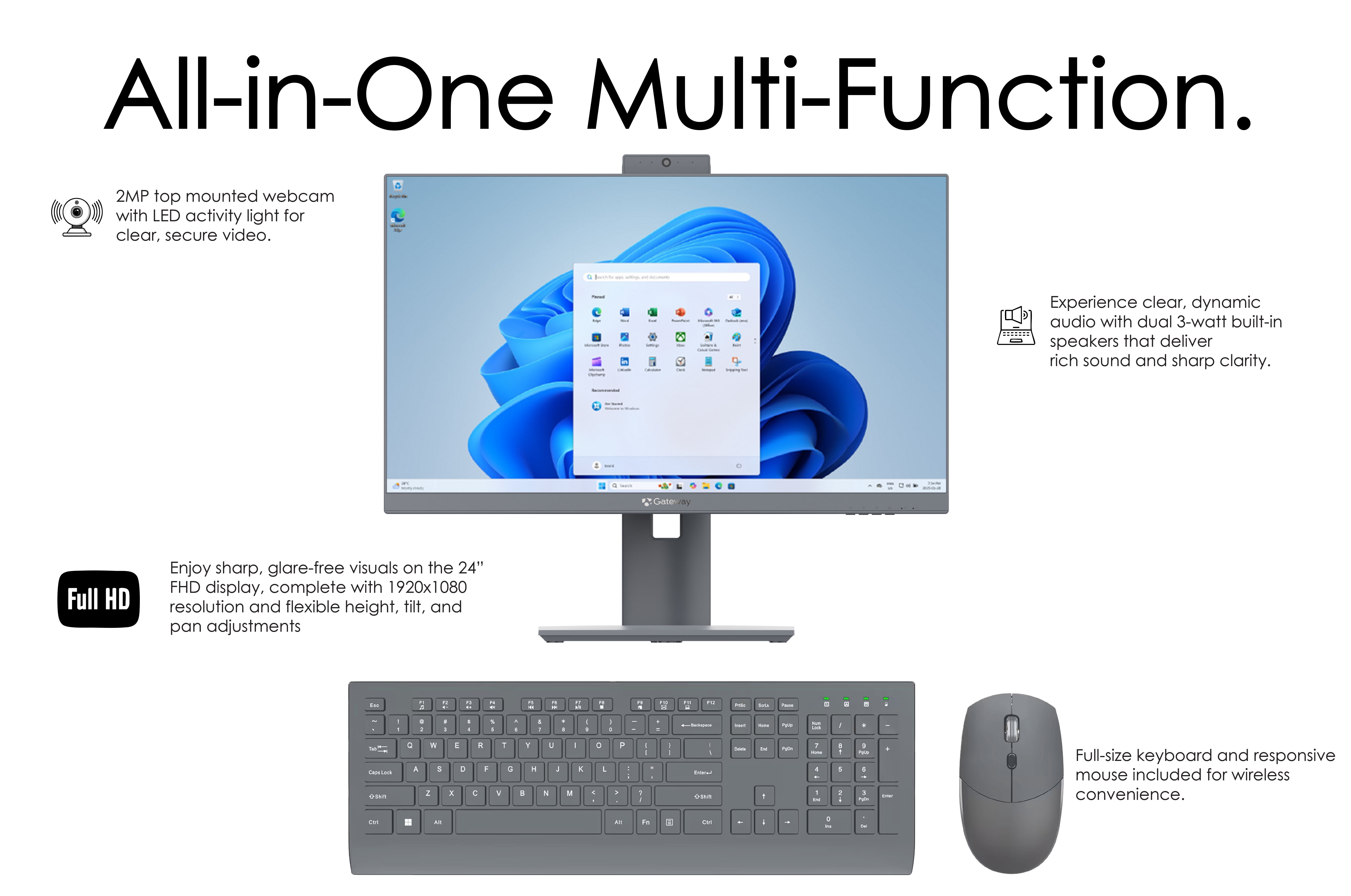Gateway - 23.8" COMPUTER AIO R5-7430U 8GB/512GB-TITANIUM